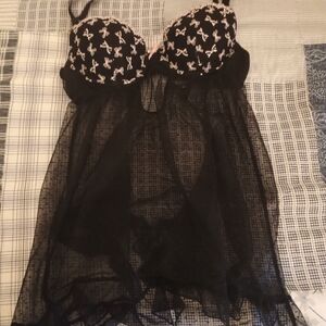 Victoria's Secret Black and Baby Pink Chemise